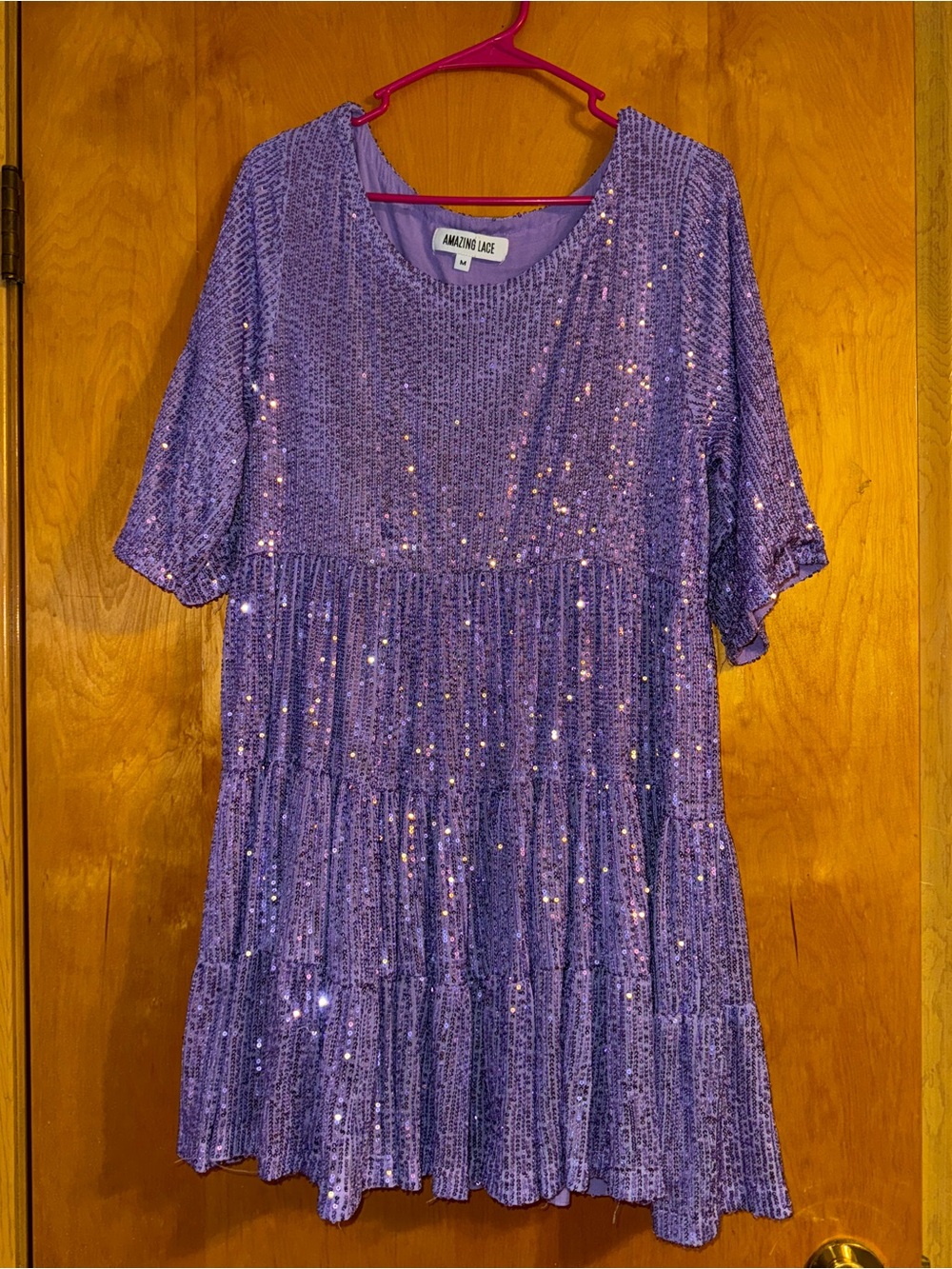 Amazing Lace Purple Sequin Tiered Dress for Girls